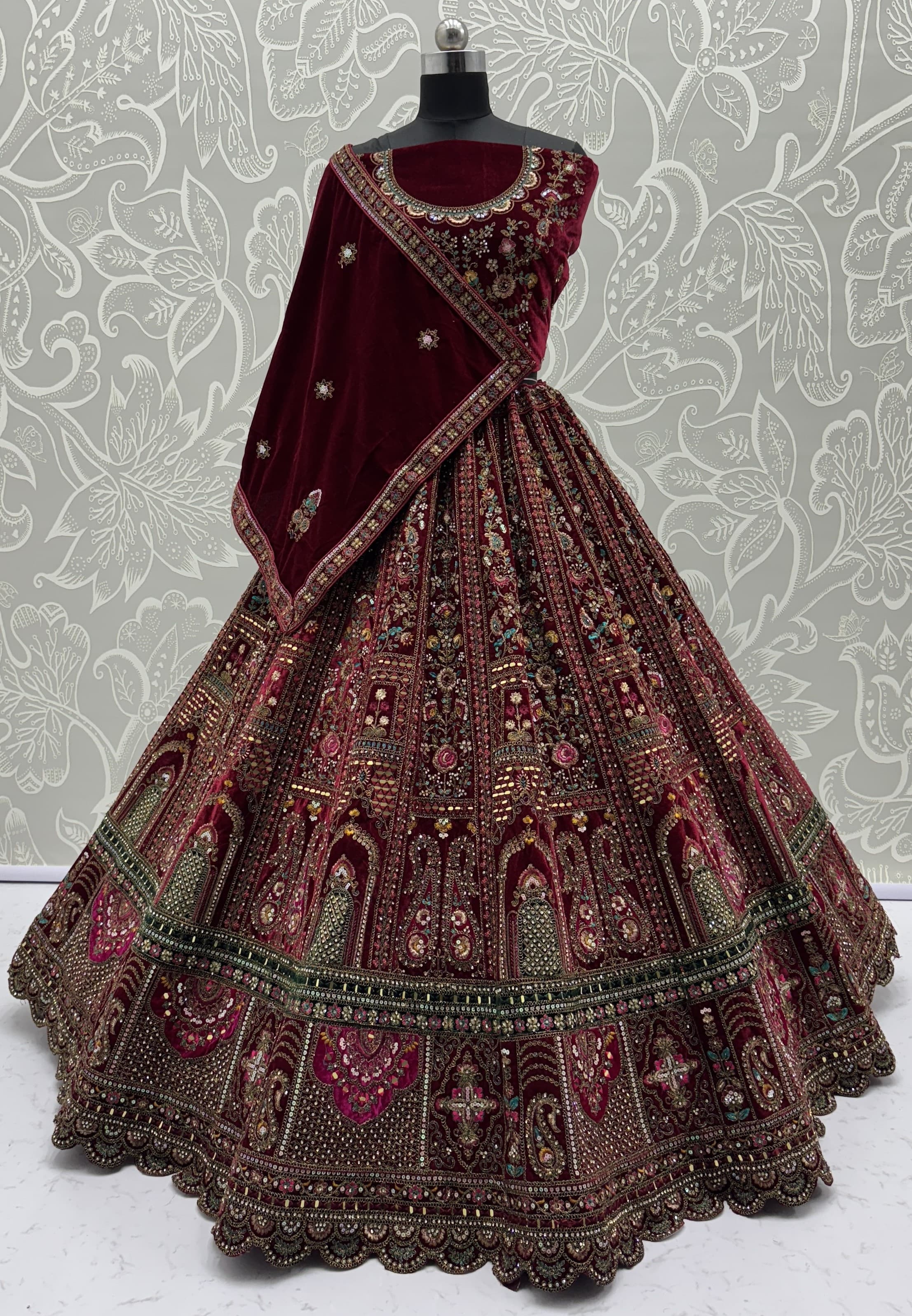 Gracious Heavy Dupatta And Hand Mirror Crafted Bridal Lehenga Choli 